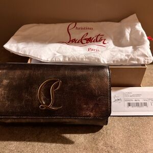 Christian Louboutin Women's Gray Loubi54 Metallic Leather Wallet On Chain